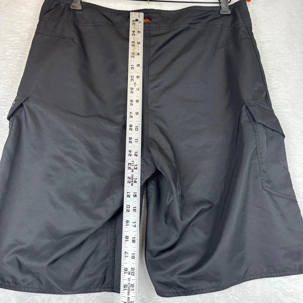 Quiksilver Mens Black Cargo Board Shorts Drawstring Swim Trunks Size 35